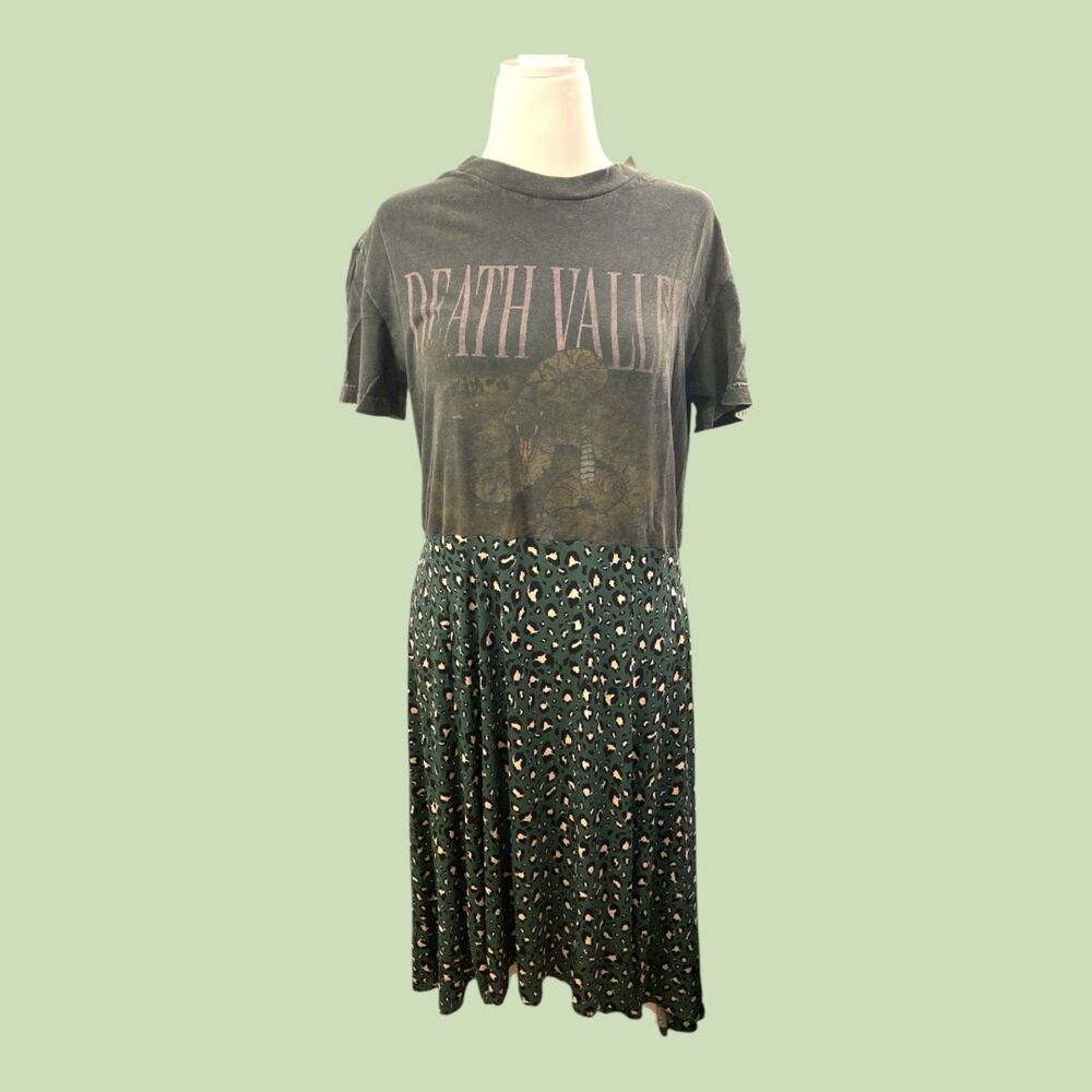 NWT Death Valley leopard M upcycled dress refashion redone rework hi-low